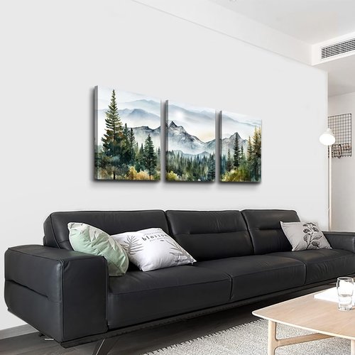 DZRWUBHS Large Wall Art for Living Room Wall Decoration for Bedroom Office Decor Abstract Mountain Forest Landscapes Ink Painting Framed Canvas Art Prints Ready to Hang Pictures Modern Home Decor