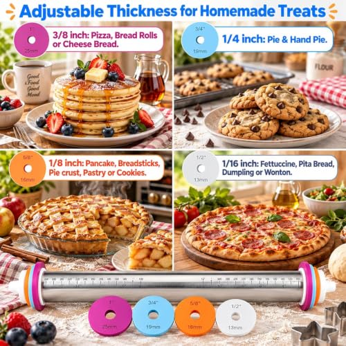 4 Pack Baking Rolling Pin Guide Rings - Food-Grade Silicone Thickness Spacers