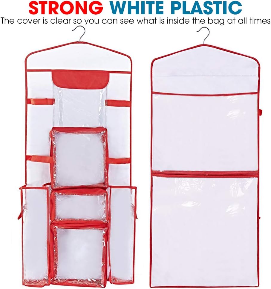 ProPik Wrapping Paper Storage Organizer - Double-Sided Design with Multiple Pockets | 40" x 17" Clear PVC Bag (Red)