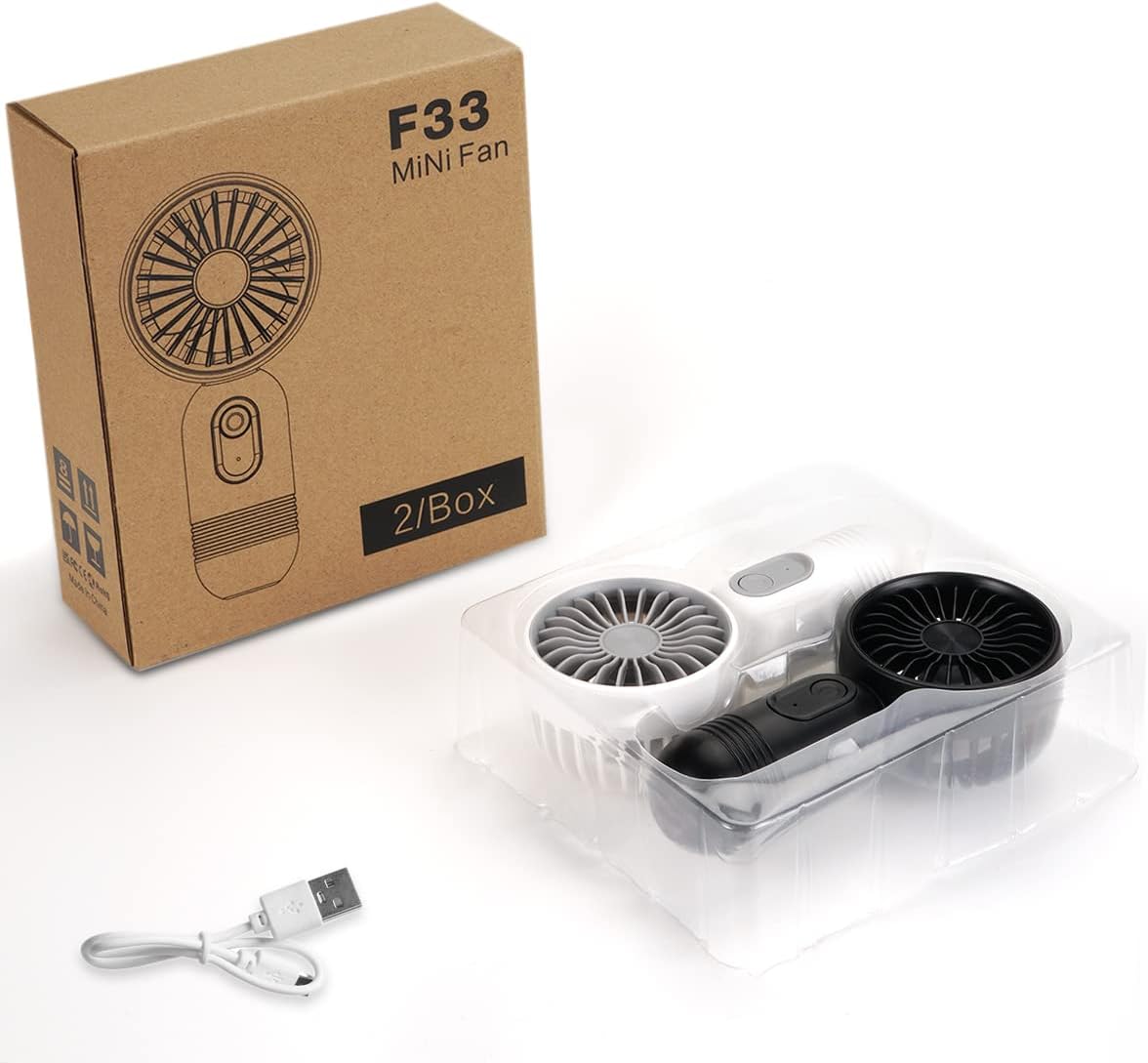 Skiennix Mini Portable Fan - Lightweight Handheld Battery Operated Fan with 3 Speeds | USB Rechargeable, 2 Pack