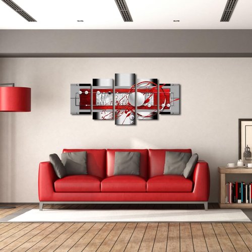 AWLXPHY Abstract Canvas Wall Art - Modern Red, Black & Grey 5-Piece Framed Set | 60" x 30" HD Print for Living Room Decor