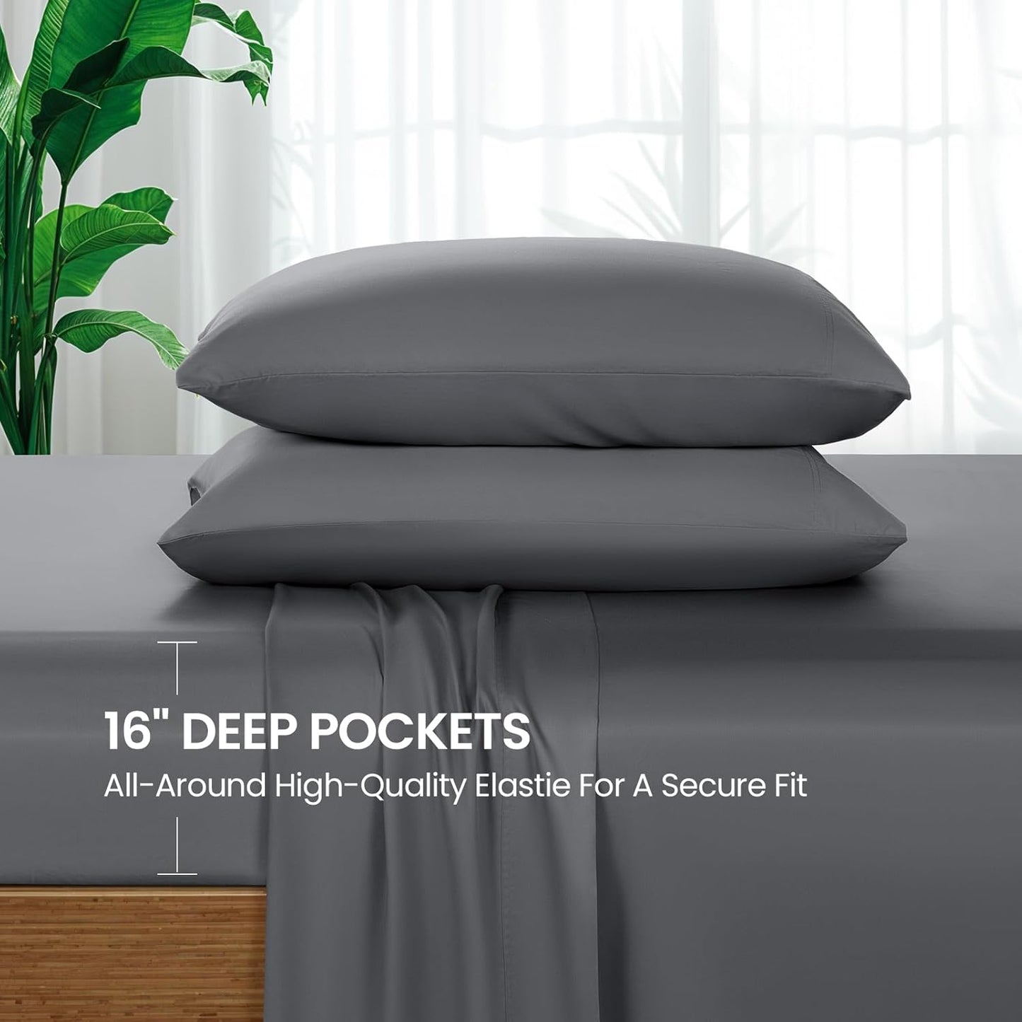 SONORO KATE Queen Size Bamboo Viscose Sheets - Ultra Breathable & Cooling 4PC Set (Dark Grey)