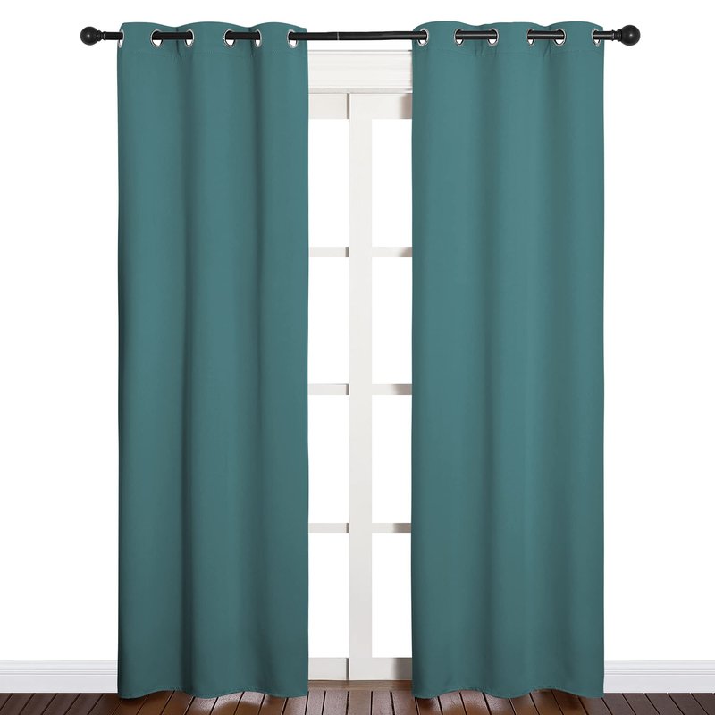NICETOWN Window Curtain Panels, Thermal Curtains Insulated Solid Grommet Blackout Draperies/Drapes for Loft Window (Sea Teal, One Pair, 34 by 84-inch)