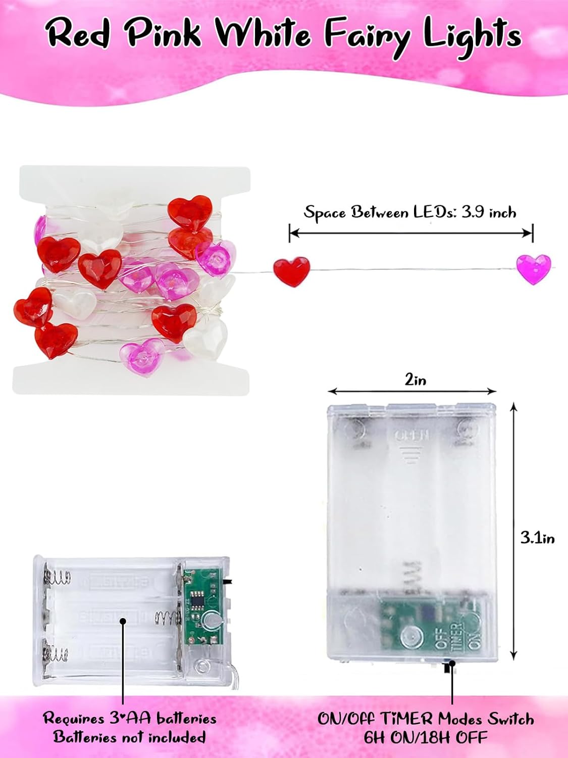 Skiennix Heart Fairy Lights - 10FT 30 LED Battery Operated String Lights | Waterproof for Indoor & Outdoor Valentine's Decor
