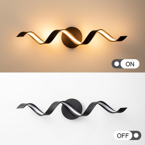 HUOKU Dimmable Modern Bathroom Vanity Lights, 24 inch Spiral Design Black LED Bathroom Wall Light Fixtures Over Mirror for Living Room Bedroom 3000K Warm Light