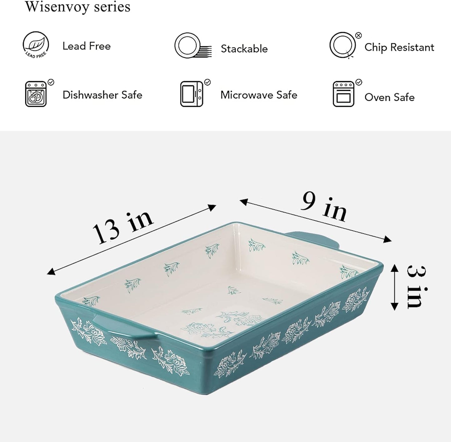 Wisenvoy Casserole Dish - Ceramic Lasagna Pan Bakeware Set | 13x9 Baking Dish for Perfect Meals