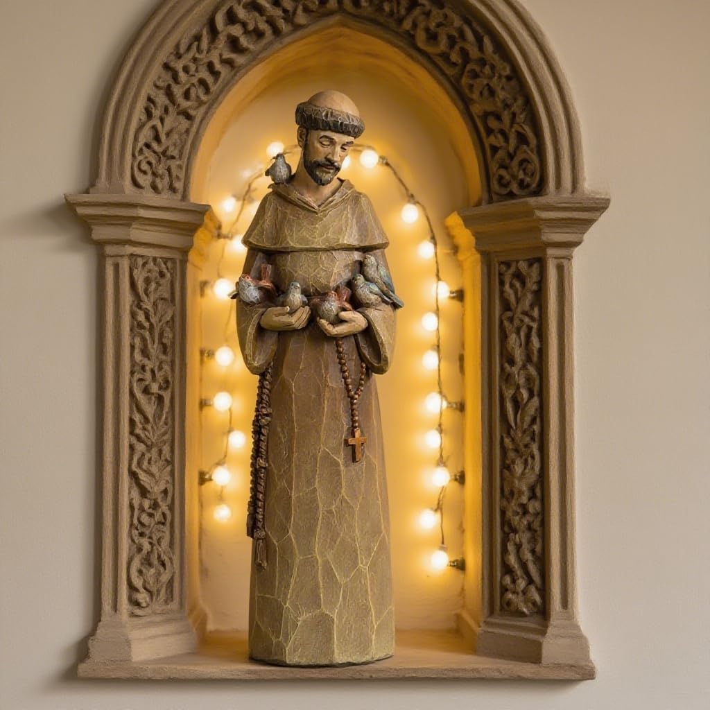St. Francis Statue - 12 Inch Premium Resin Sculpture | Preaching to Birds, Perfect for Garden & Home Decor
