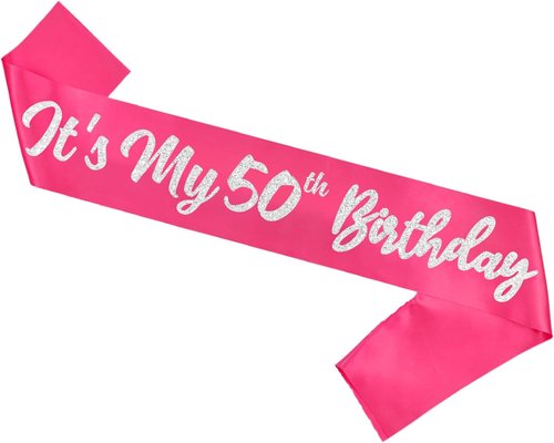 Glittering Hot Pink 50th Birthday Sash - Fun Gift for Her Celebration
