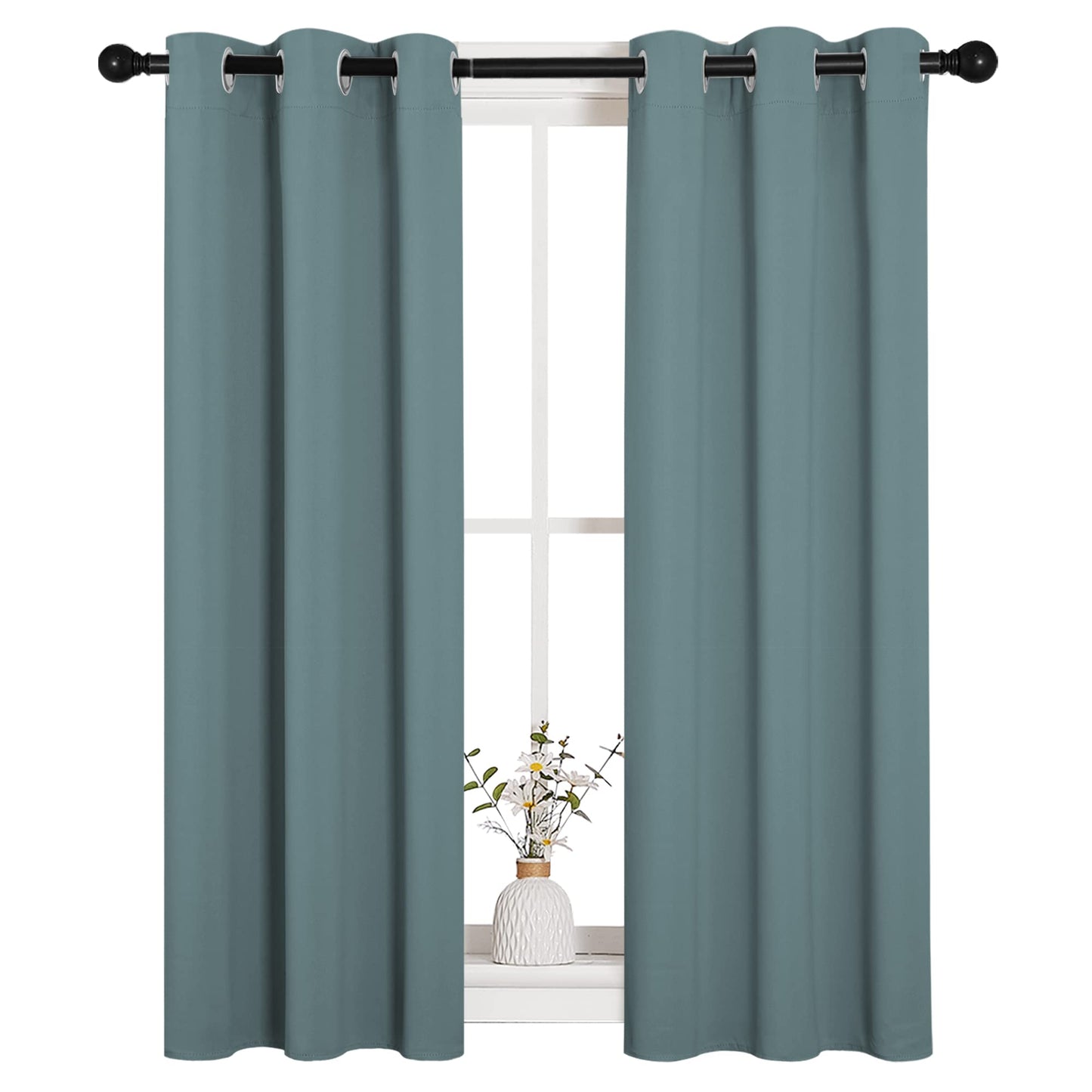 NICETOWN Modern Blackout Curtains Noise Reducing, Greyish Blue, 2 Panels, W29 x L40 -Inch, Thermal Insulated and Privacy Room Darkening Drape Panels for Boy's Guest Room Door Small Short Window