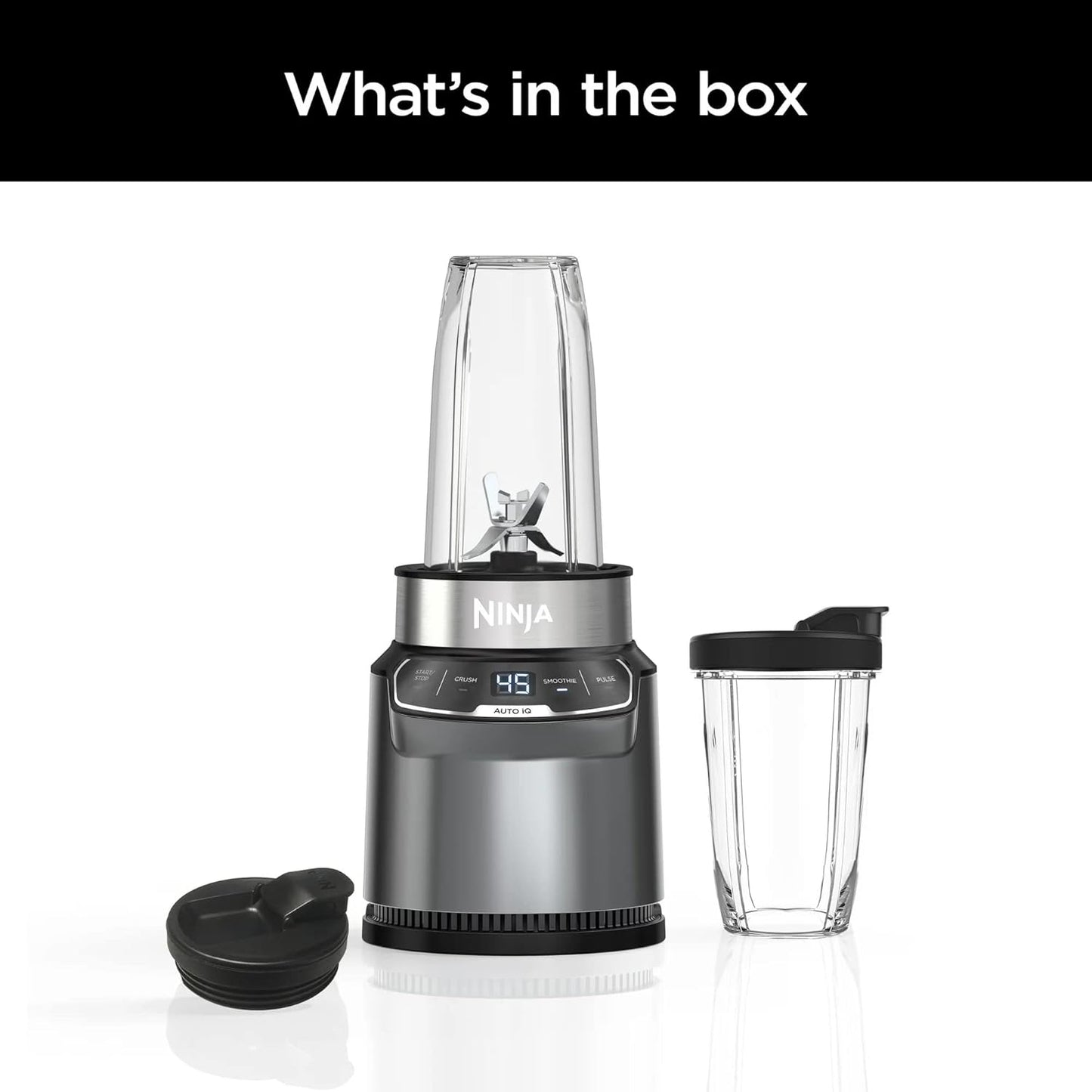 Ninja BN400 Nutri Pro Compact Personal Blender - Auto-iQ Technology, 1000W, Includes 18oz & 24oz To-Go Cups, Stone Silver