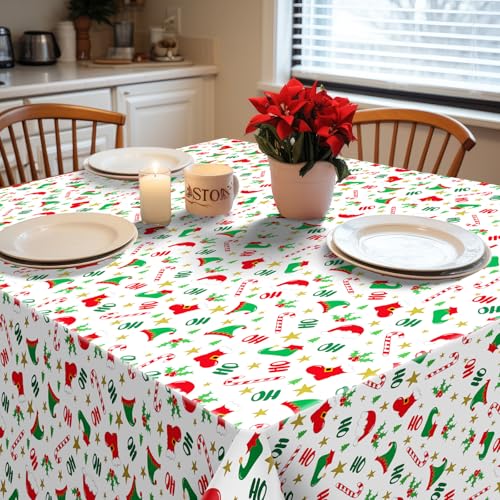 Christmas Tablecloths 3 Pack Disposable Elf Design 108x54 Inches - Holiday Party Decor
