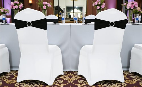 MDS Premium Stretch Chair Sashes - Pack of 25 Universal Black Bow Covers for Weddings & Events