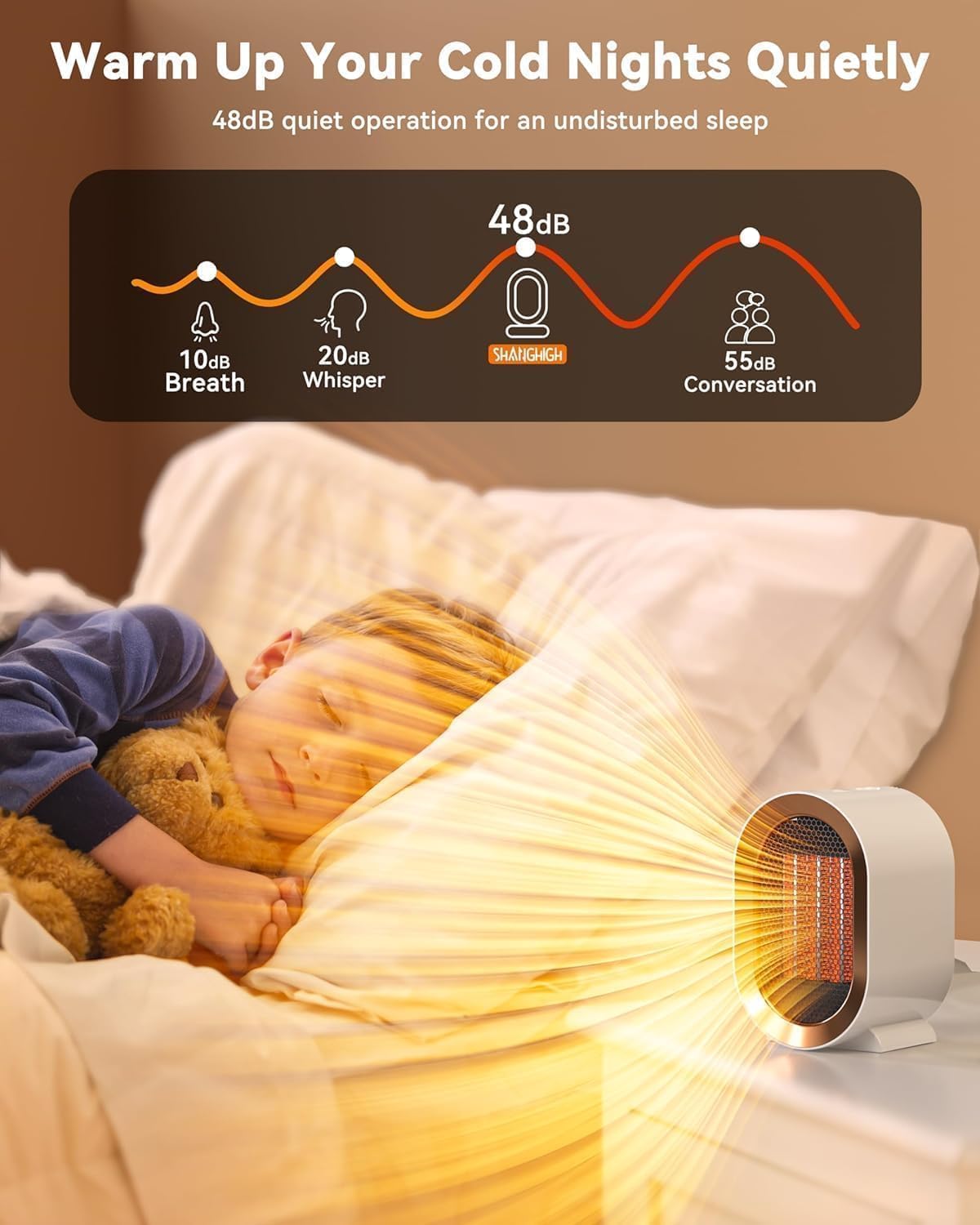 QQT Space Heater - Corded Portable PTC Ceramic Heater for Indoor Use | Quiet & Energy-Saving, White