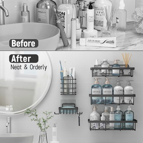 Liuoud Shower Caddy Organizer - Rustproof Stainless Steel Wall Storage Basket | Large Capacity, Dark Grey