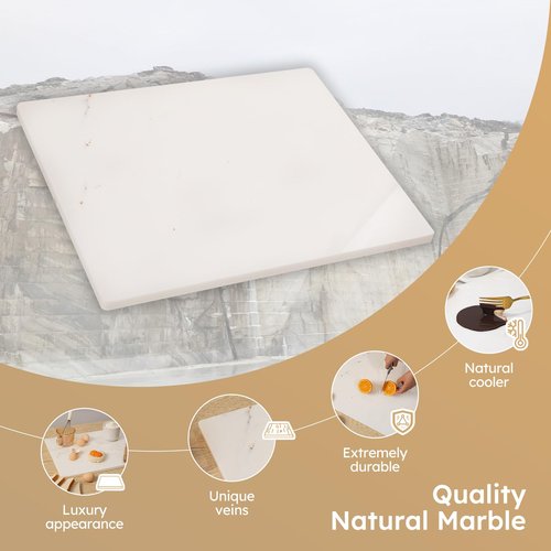 Diflart Natural Marble Stone Cutting Board for Kitchen, 16x20 Inch, White with Gold Veins, Marble Slab Pastry Board Large with Non-Slip Feet for Cheese, Charcuterie, Dough, Chocolate, Pack of 1 Pcs