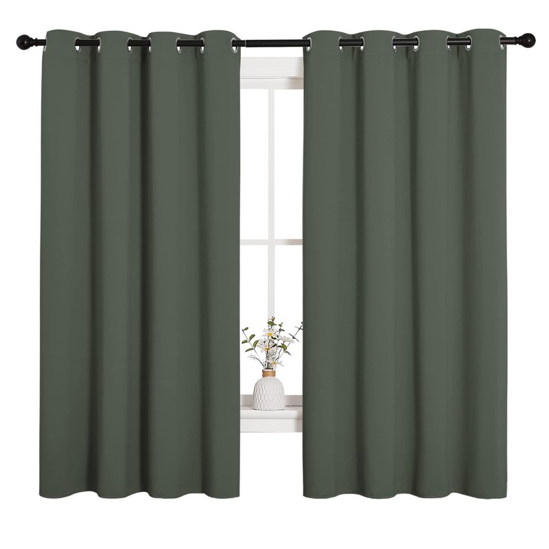 NICETOWN Thermal Insulated Curtains Blackout Draperies, Window Treatment Solid Grommet Room Darkening Drape Panels for Bedroom (Dark Mallard, Set of 2, 55 by 68 inches Long)