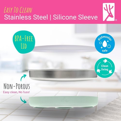 Elk and Friends Stainless Steel Divided Plates - Stay Put Suction with Silicone Sleeve | 2 Pack for Babies & Toddlers