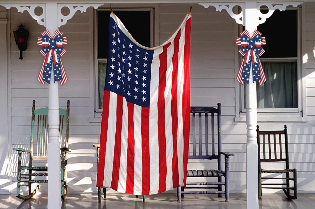 Threetols Patriotic Wreath Bows - Large Red, White & Blue Burlap Bows for Memorial Day & 4th of July Decor