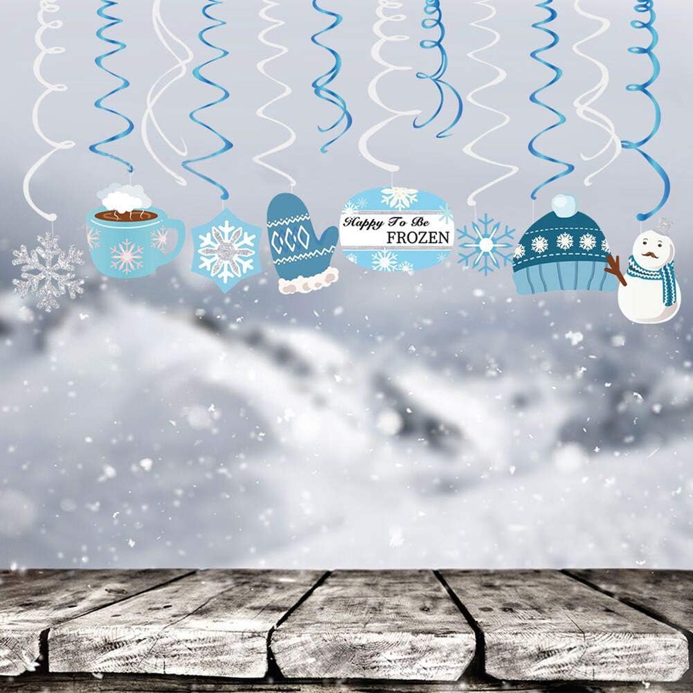 Skiennix Christmas Snowman & Snowflake Hanging Swirl Decorations - 30 Count for Festive Home & Office Decor