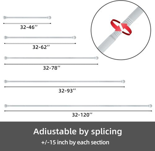 GXOACKJ Curtain Rods - Decorative Heavy-Duty Metal for Windows 66-120 Inch | White Finish with Brackets