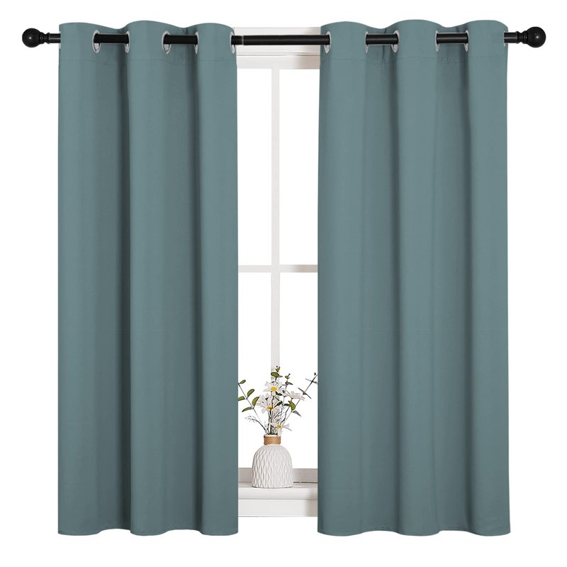 NICETOWN Modern Blackout Curtains Noise Reducing, Thermal Insulated and Privacy Room Darkening Drape Panels for Boy's Guest Room Door Small Short Window (Greyish Blue, 2 Panels, W34 x L45 -Inch)