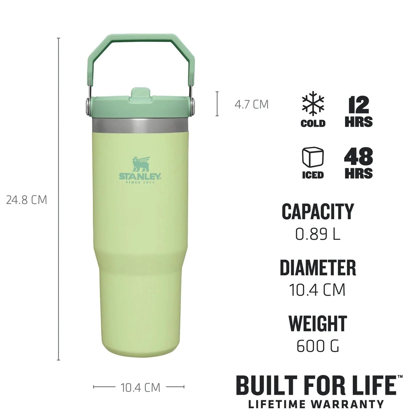 Stanley IceFlow Flip Straw Tumbler with Handle 30 oz | Twist On Lid and Flip Up Straw | Leak Resistant Water Bottle | Insulated Stainless Steel |BPA-Free | Citron