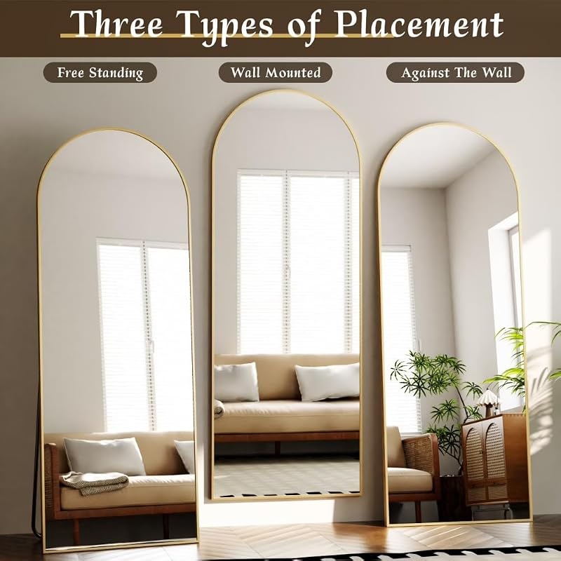 Full-Length Arched Floor Mirror with Gold Frame – 71 x 26 in Freestanding Dressing Mirror