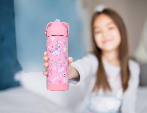 DLOCCOLD Insulated Kids Water Bottle - Leak Proof Straw Lid, Double Wall Stainless Steel, Reusable Tumbler for Travel