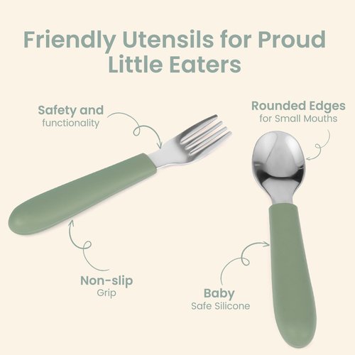 Eascrozn 6 Pack Toddler Utensils, Toddler Forks and Spoons Set, Kids Silverware with Silicone Handle, 18/8 Stainless Steel Children Safe Flatware, BPA Free, Dishwasher Safe