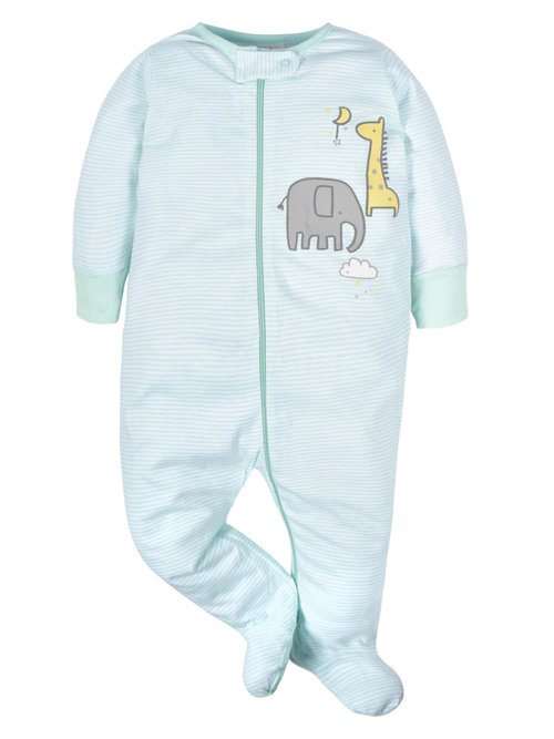 Gerber Unisex Baby 4 Pack Sleep 'N Play Footie Animals Green Newborn