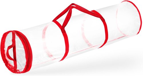 Hearth & Harbor Wrapping Paper Storage Container - Tear-Proof Organizer for 14 Rolls - Clear & Red Design