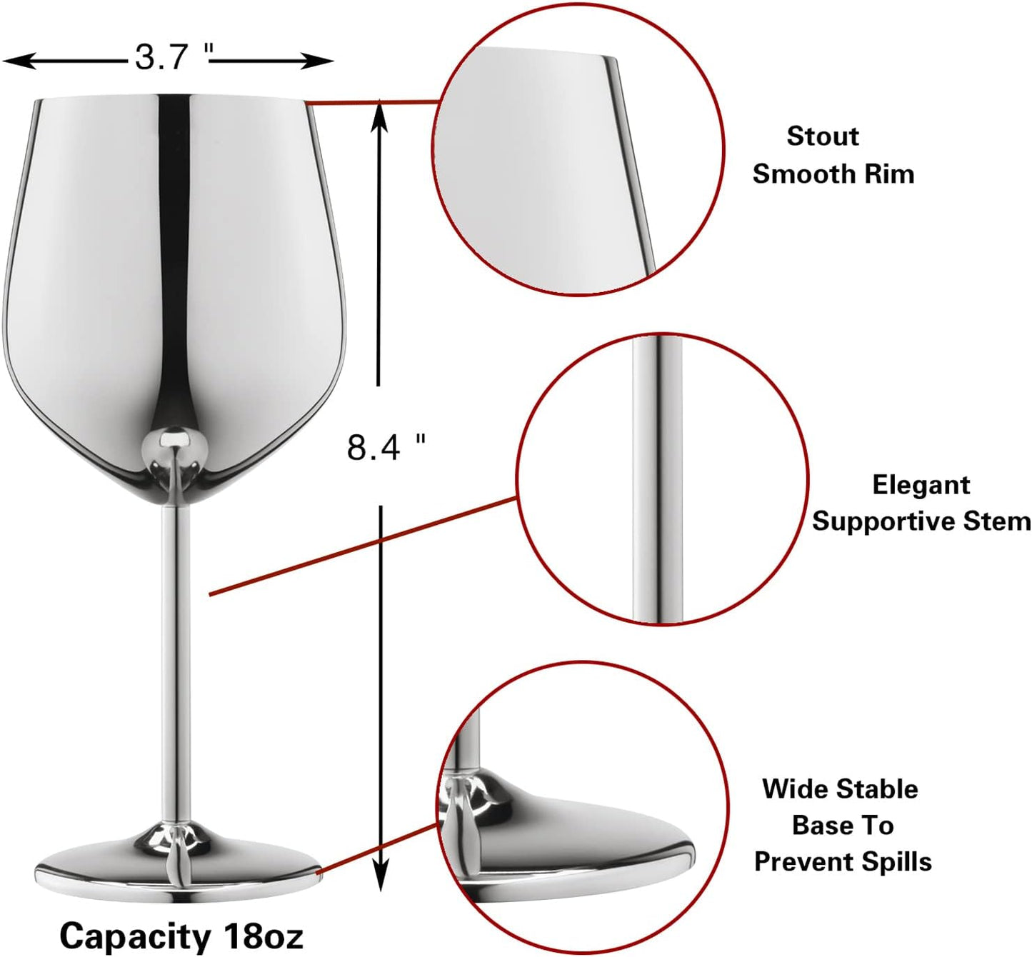 WOTOR Champagne Stoppers with Stainless Steel+Stainless Steel Wine Glasses Set of 4 (Silver)