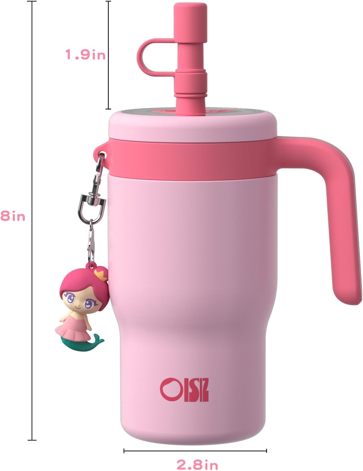 OISIZ 14oz Kids Tumbler - Leakproof Stainless Steel Cup with Straw Lid & Handle | Pink