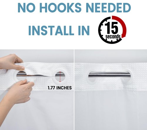 EUTXL White No Hook Shower Curtain with Snap in Liner,230GSM Waffle Weave Shower Curtains for Bathroom,71W x 74H