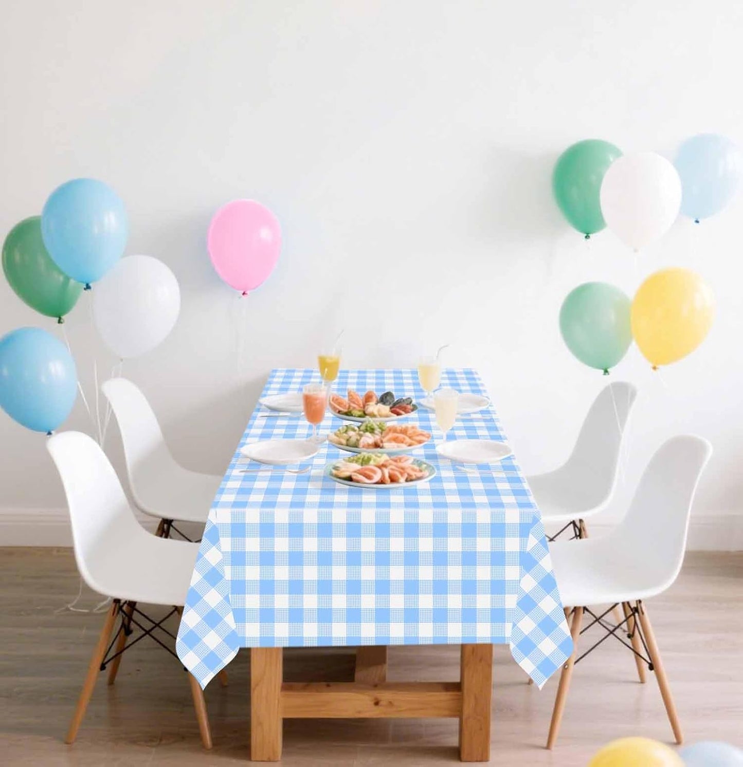 SietDESEO Light Blue Gingham Tablecloth - Disposable 54 x 108 Inch Checkered Design for Parties & Events