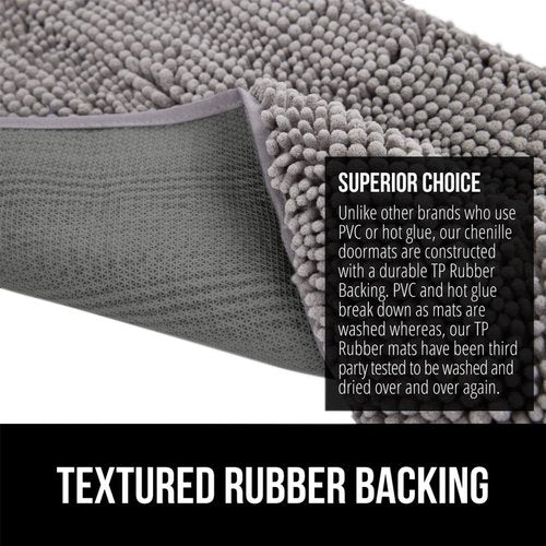 GORILLA GRIP SoakSTOPPER Dog Door Mat, Machine Washable Rug Absorbent Doormat Captures Moisture Mud Dirt, Quick Dry Soft Chenille Entryway Rugs Indoor Entrance Mats for Dog Paws, 24x17 Grey