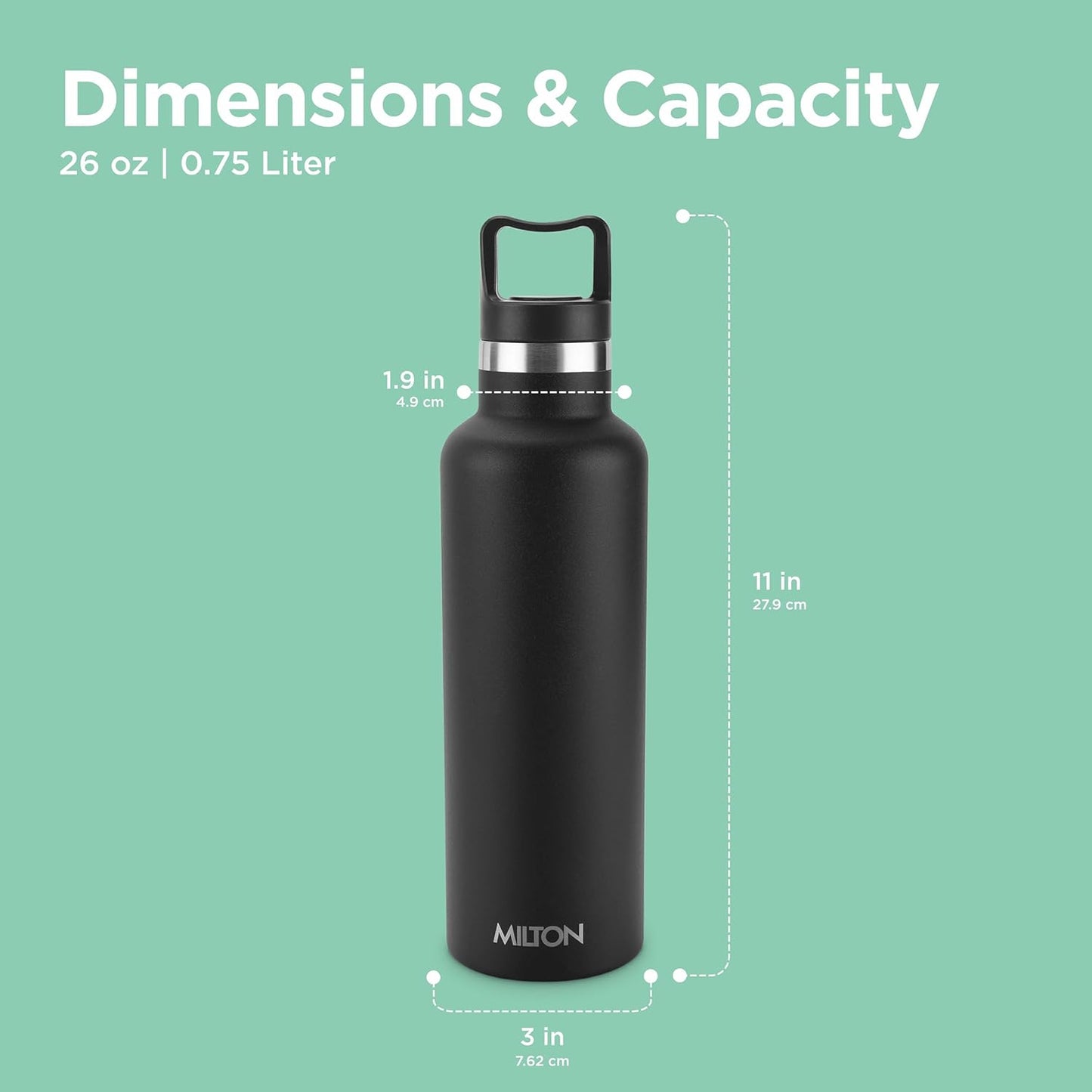 Milton 24 oz Stainless Steel Insulated Water Bottle - Leakproof, Double-Walled Flask for Hot & Cold Beverages | Travel-Friendly, Dishwasher Safe