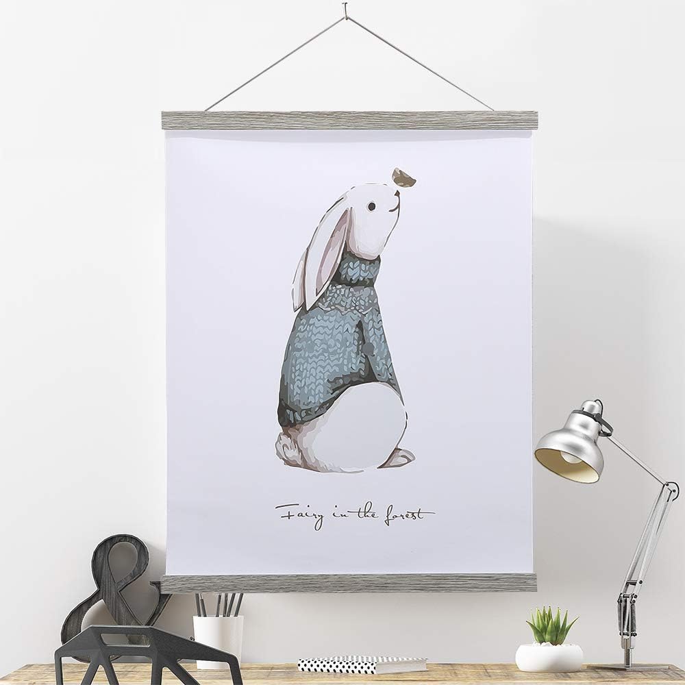 Benjia Magnetic Poster Hanger - 40" Wooden Frame for Canvas & Artwork | Grey Color, Easy Wall Display