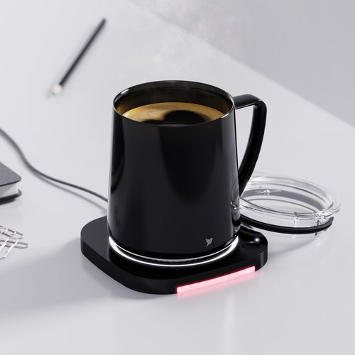 hurkins Smug V5, Temperature Control Coffee Mug Warmer & Mug & pctg Lid Set, Wireless Charging Function, Office/Home for Desk (Origin Black)