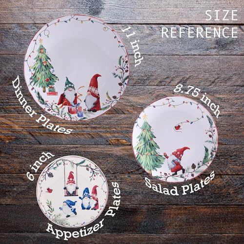 Christmas Gnomes Appetizer Plates Set of 6 - 6 Inch Ceramic Holiday Tableware