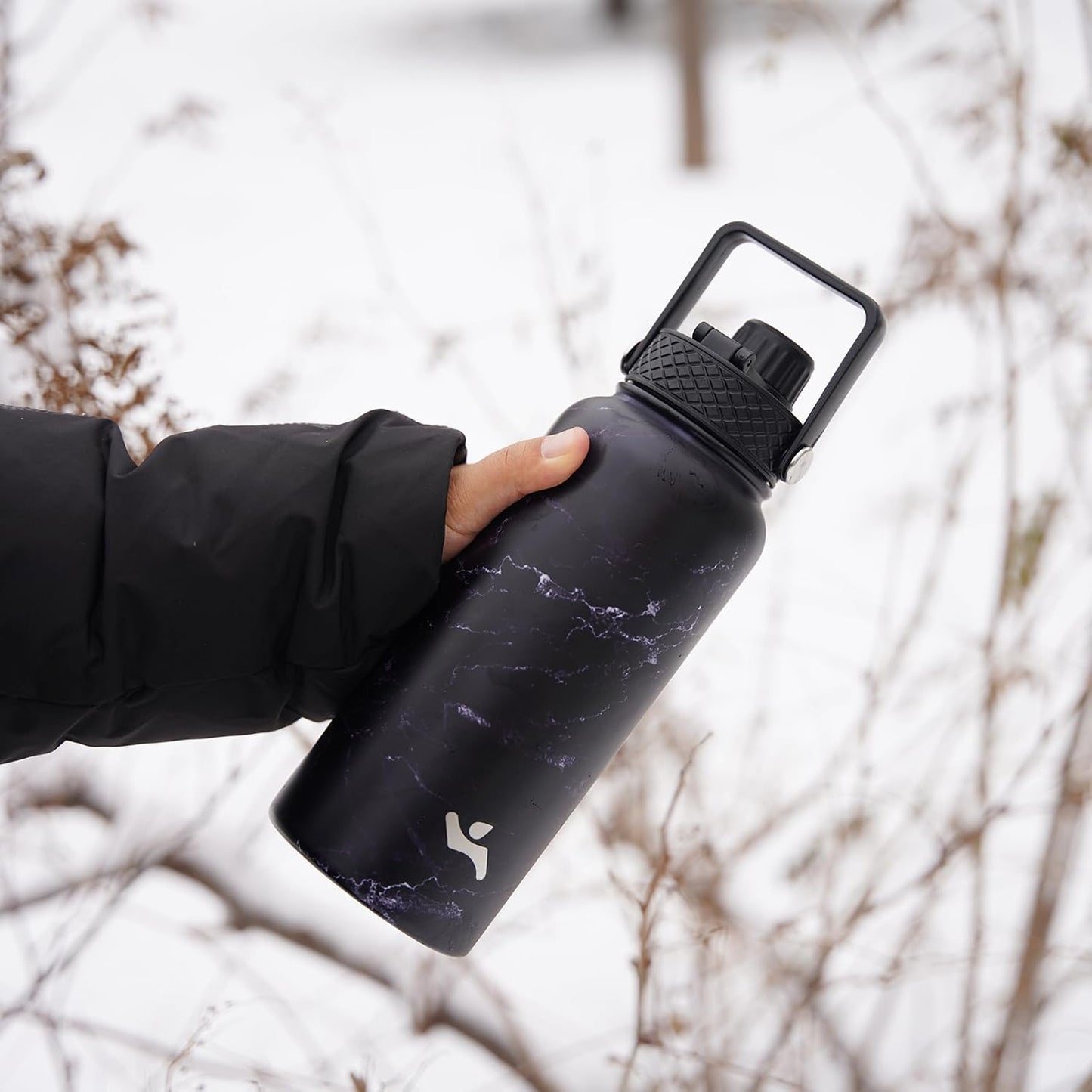 Skiennix 32 Oz Insulated Stainless Steel Water Bottle - Marble Midnight | 3 Lids Included