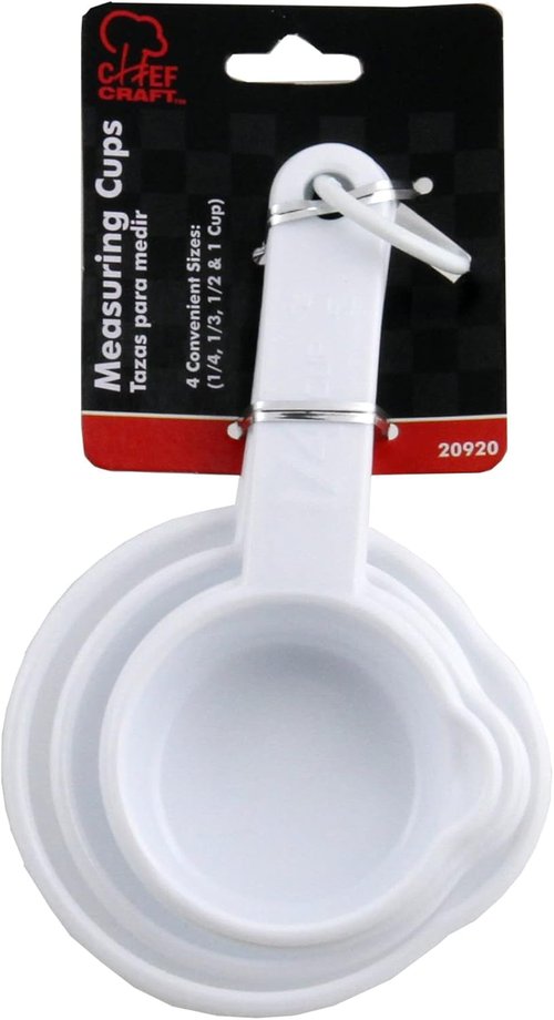 Chef Craft Select Measuring Cup Set - 1/4, 1/3, 1/2 & 1 Cup - Durable White Kitchen Essential