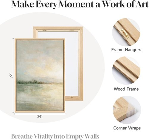 Framed Sage Green Abstract Wall Art - Large Set of 2 Minimalist Canvas Prints | 24x36 Inch for Living Room & Office