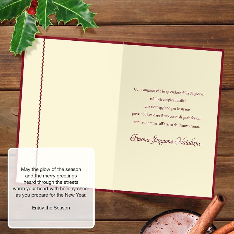 Italian Christmas Greeting Cards Pack – 6, Buon Natale with Red Foil Embossing