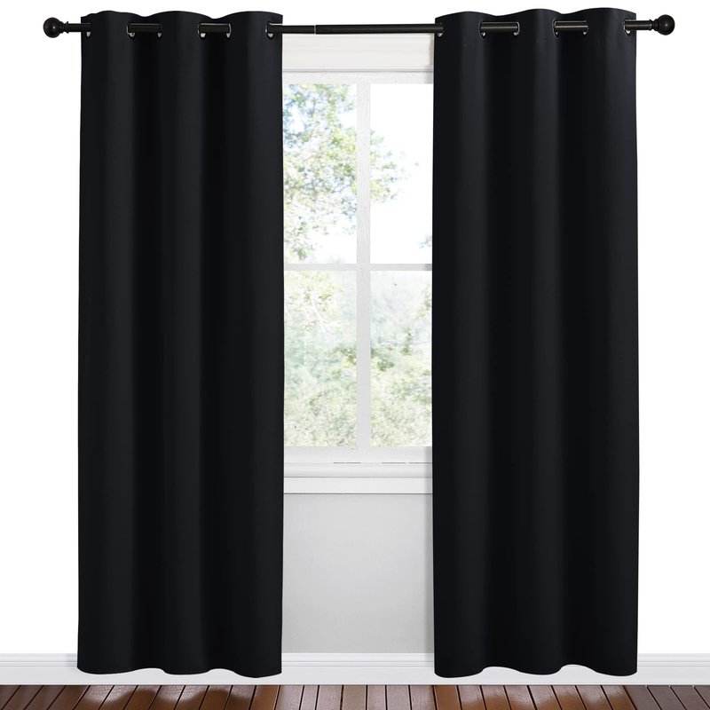 NICETOWN Bathroom Blackout Thermal Curtains and Drapes, 2 Panels, 42 inches Wide by 78 inches Long, Black, Solid Thermal Insulated Grommet Blackout Drapery Panels for Window
