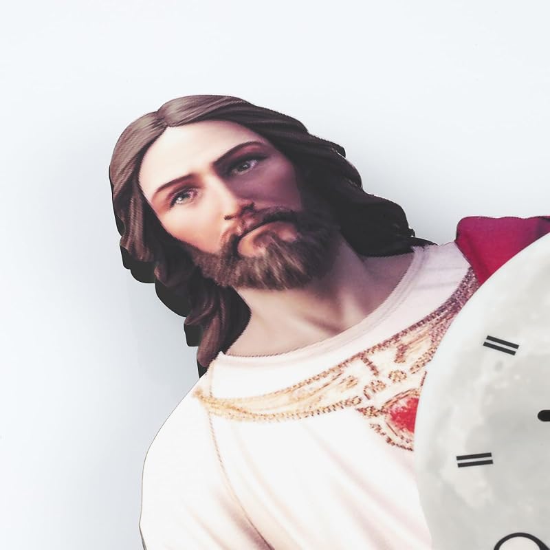 Variation: Red FLEBLE Jesus Wall Clock - 13x23 Inch, Silent Battery-Operated