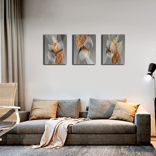 Canvas Wall Art For Living Room Family Wall Decorations For Kitchen Modern Bathroom Wall Decor Black Paintings Abstract Leaves Pictures Artwork Inspirational Canvas Art Bedroom Home Decor 3 Pieces