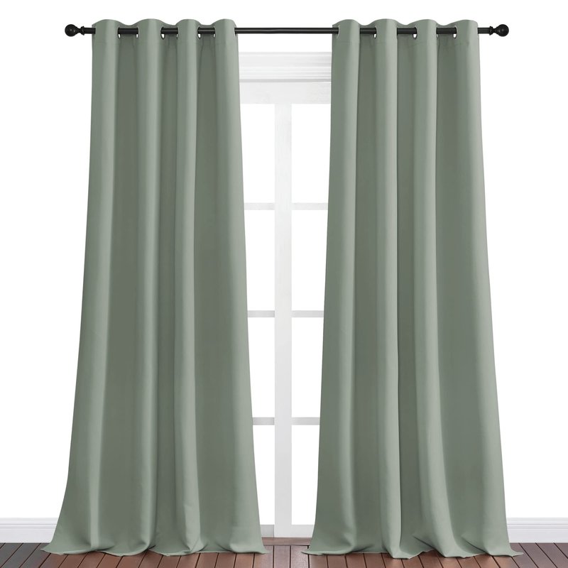 NICETOWN Greyish Green Blackout Curtains 108" Long for Office, 55" Wide, 2 Pieces, Dining Room, Guest Room, Sound Reducing Heat and Cold Block Curtain Panels for Modern Room Decorative