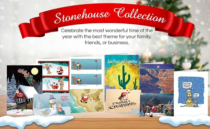 Holiday Biplane Christmas Card with Santa and Reindeer - 5x7 Greeting Card, Made in USA