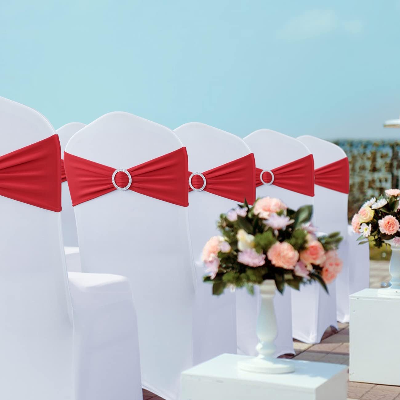 Babenest Spandex Chair Sashes - 100PCS Premium Stretch Covers with Buckle Slider for Weddings & Events | Red